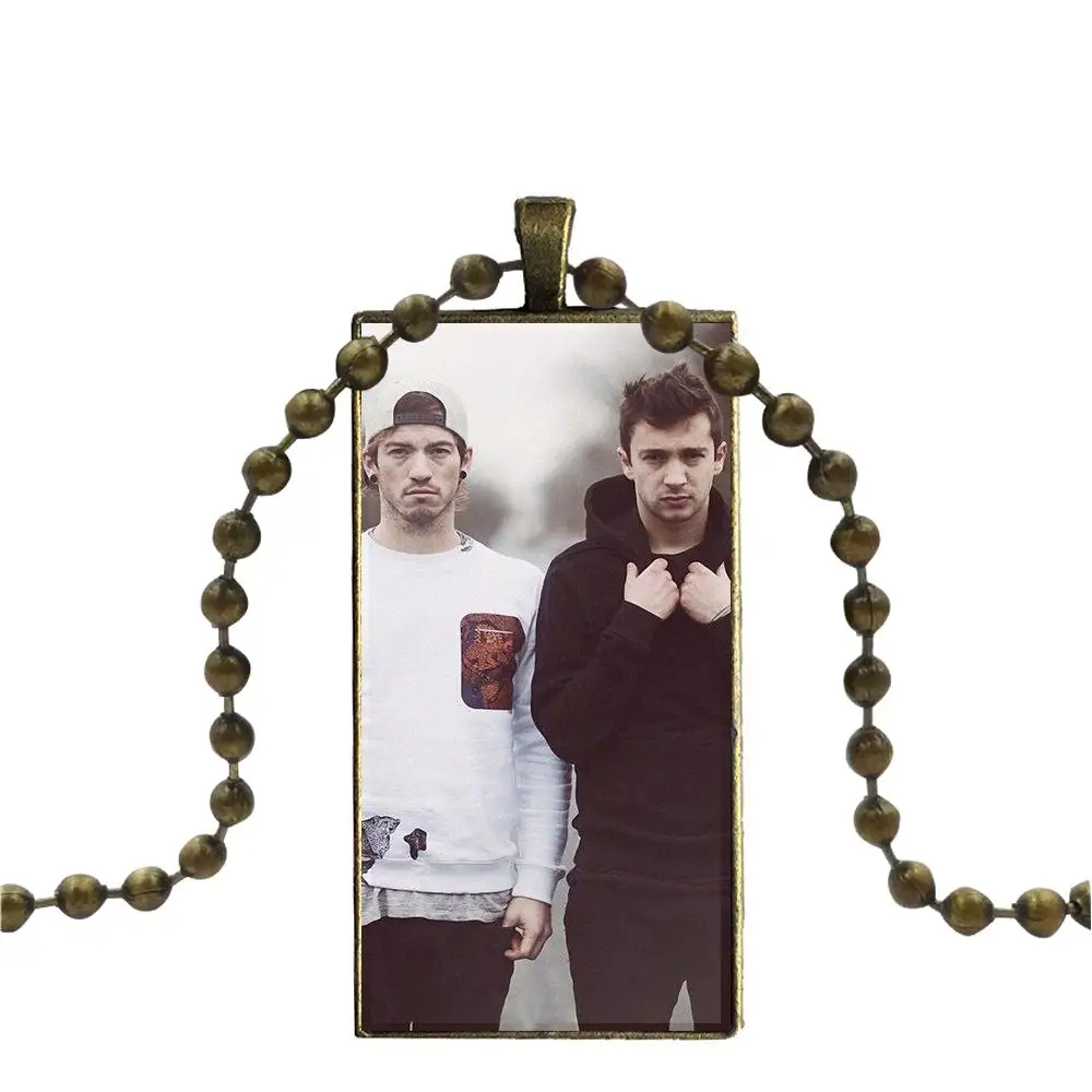 Bronze Color Glass Cabochon With Rectangle Shaped Pendant Choker Necklace For Women Wedding Music Band Twenty One 21 Pilots | Украшения и