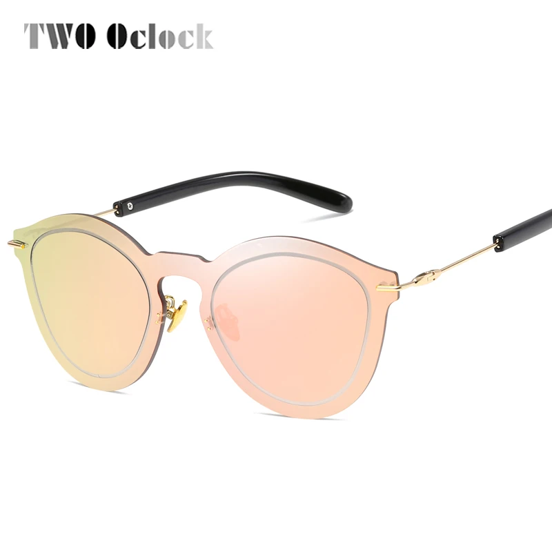 Женские круглые солнцезащитные очки TWO Oclock розовое золото зеркальные UV400