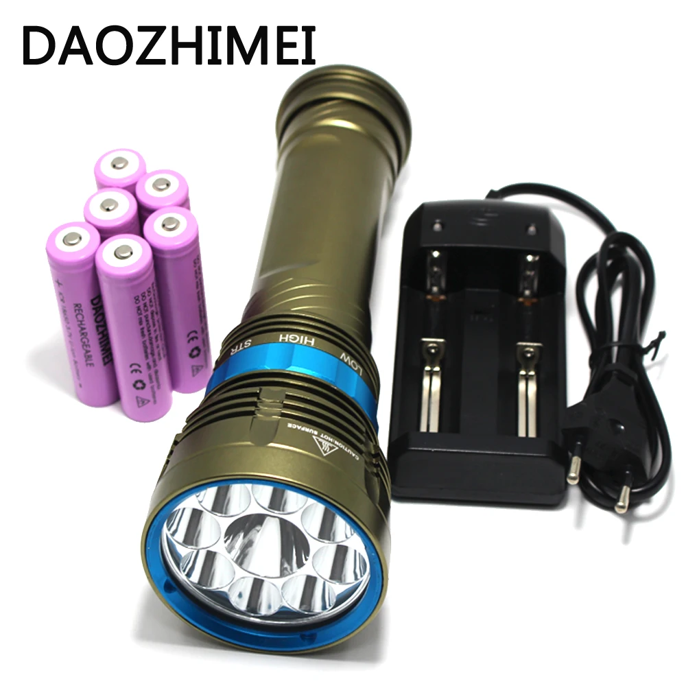 18000 Lumens 9 L2 LED Diving flashlight Waterproof lamp Work underwater Torch light+4 * 18650 battery / charger | Лампы и освещение