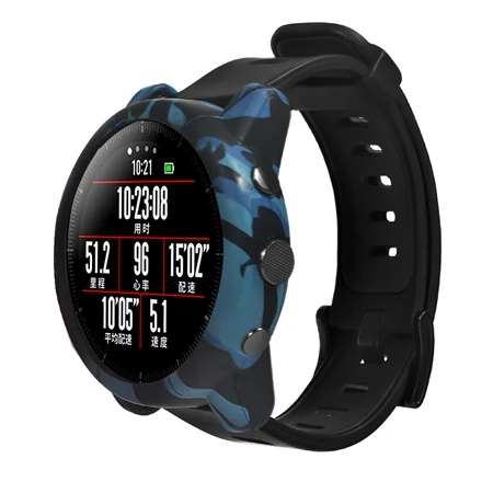 YUEDAER мягкий камуфляжный чехол для Xiaomi Amazfit Stratos 2 Чехол Защита ударопрочный чехол Мягкий Силиконовый ТПУ Amy зеленый серый синий - Цвет: Camouflage Blue
