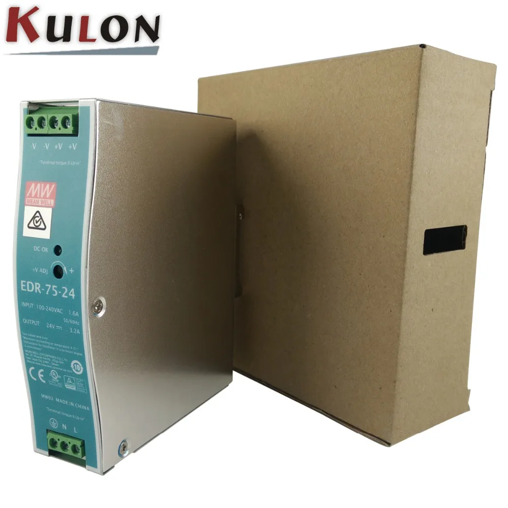 Однофазный AC/DC 76 8 W 24V 3.2A оригинальный Meanwell EDR-75-24 промышленный din-рейку источник