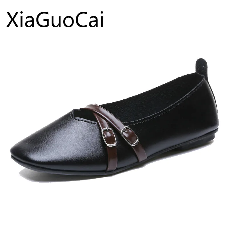 

Women Mules Shoes Fashion 2019 Spring and Autumn Female Casual Shoes Students Flat Soft Leather Casual Flats
