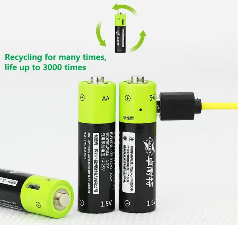 ZNTER 2 шт/4 шт 1,5 V AA 1250mAh литий-полимерная аккумуляторная батарея микро usb зарядка 1,5 v батареи
