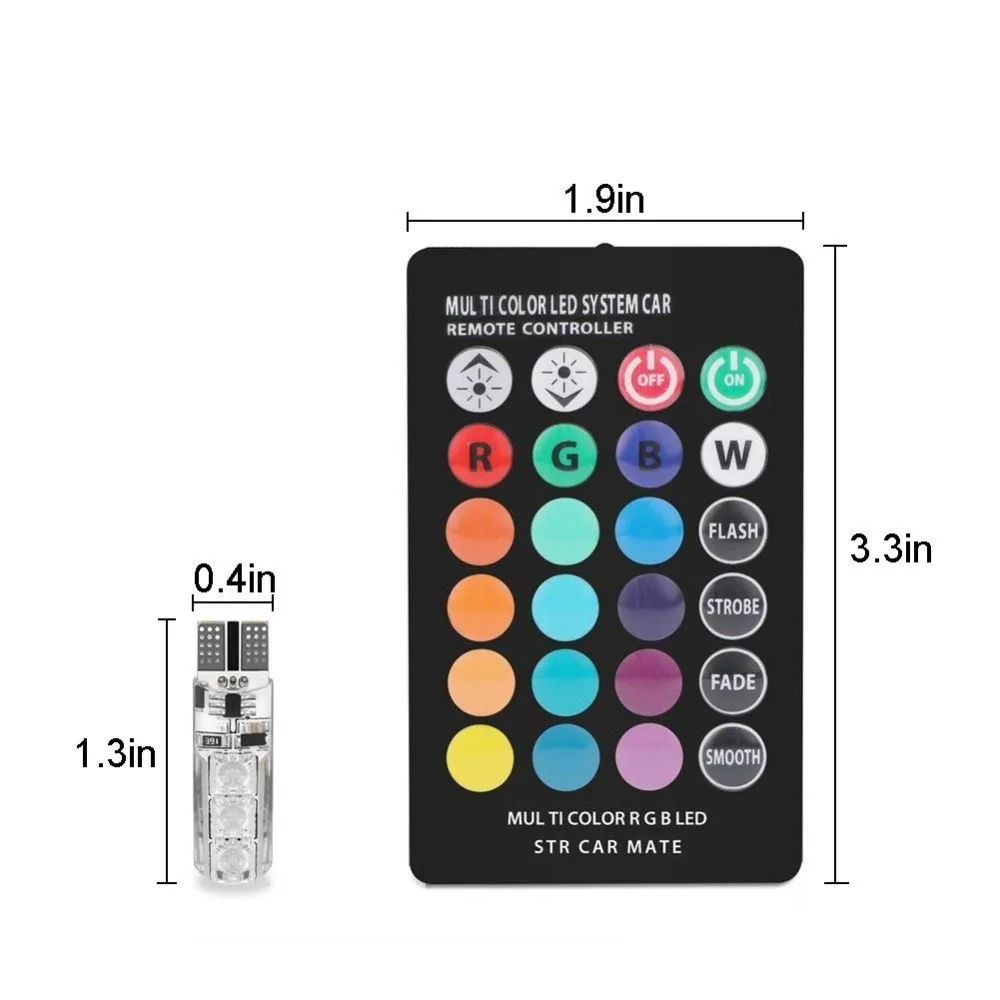 2 шт. T10 W5W 5050 SMD светодиодный фонарь для автомобиля 12 В RGB с пультом дистанционного