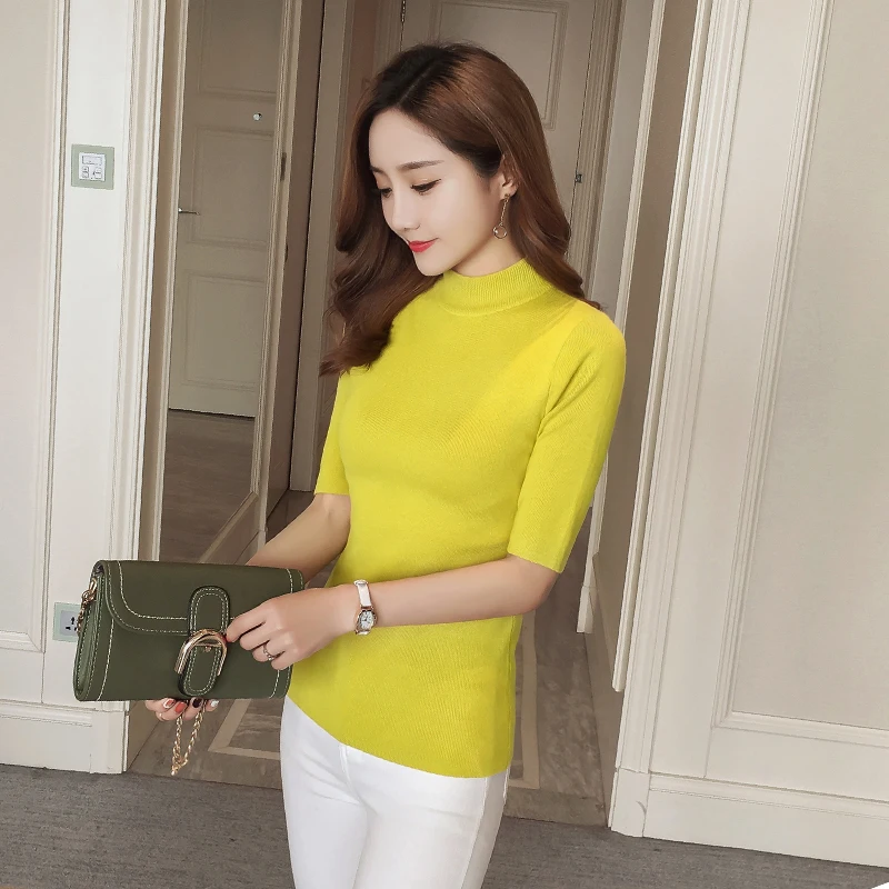 Spring Autumn Women Sweaters O Neck Half Sleeve Solid Knitted Top Femme Truien dames Slim Thin Maglioni donna | Женская одежда