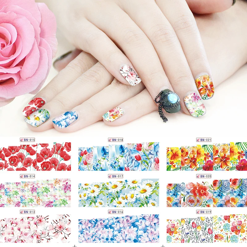 Ladymisty Nail Art серия цветов переводные наклейки для ногтей полное покрытие набор