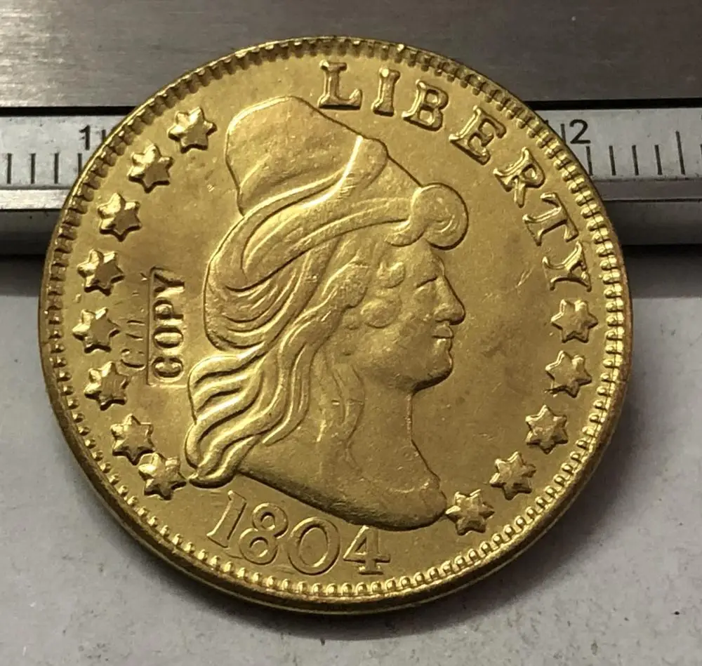 1804 США тюрбан HEAD $5 24K позолоченный доллар точная копия (Орел и щит на обратной