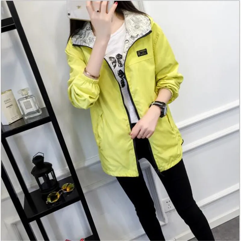 Женская ветровка с капюшоном свободная Двухсторонняя куртка большого размера