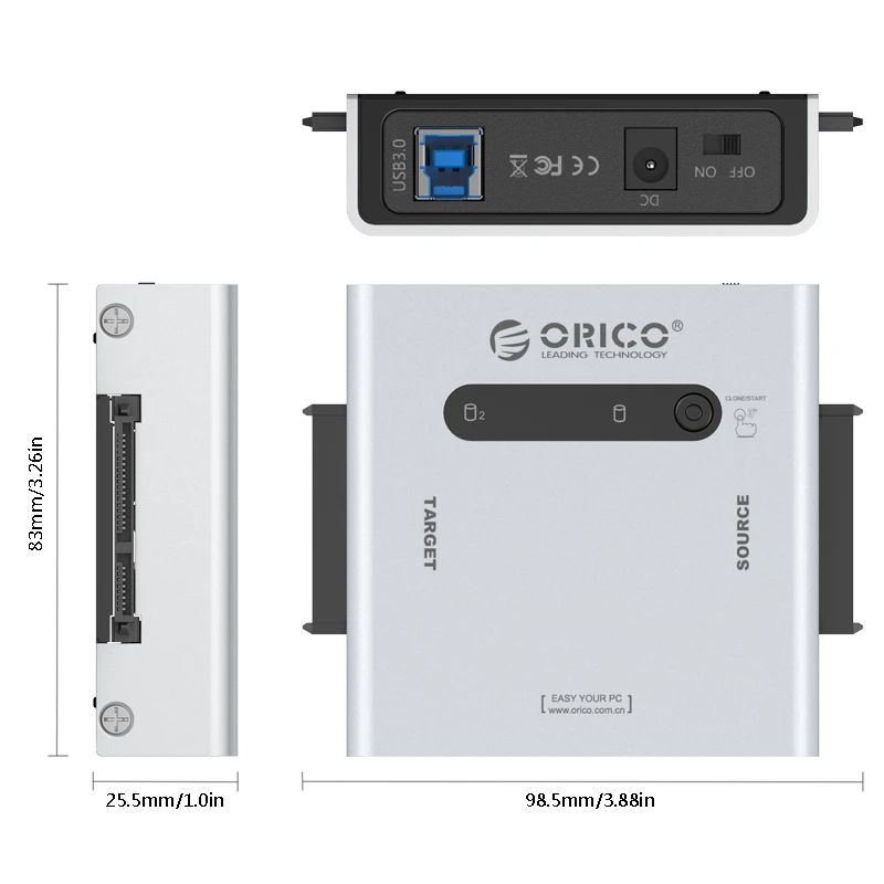 ORICO USB3.0 SATA адаптер Replicator двойной жесткий диск Sata жесткий диск картридж 2,5/3,5 Внешний HDD адаптер, украшенное мозаикой из драгоценных камней, 12V адаптер переменного тока Щепка(2012US3