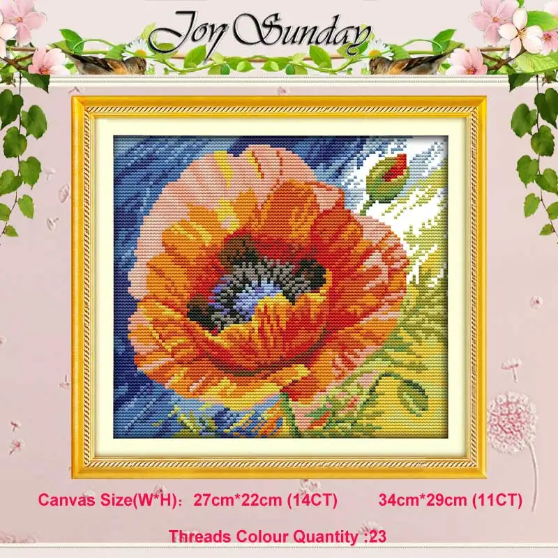 Poppy (8) Poppy Sunflower vase basket counted 11CT 14CT Cross Stitch Set DIY DMC flower Cross-stitch Kit Embroidery Needlework Home Decor - Цвет: Poppy (8)