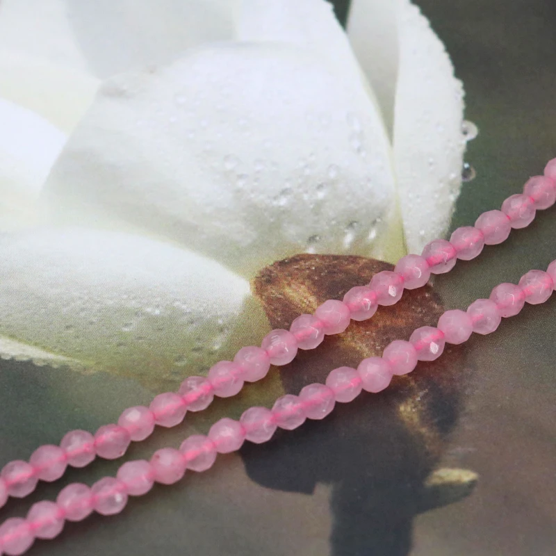 

Faceted Pink chalcedony round loose beads 4mm 15" 2pc/lot DIY exquisite beautiful stone women jewelry wholesale