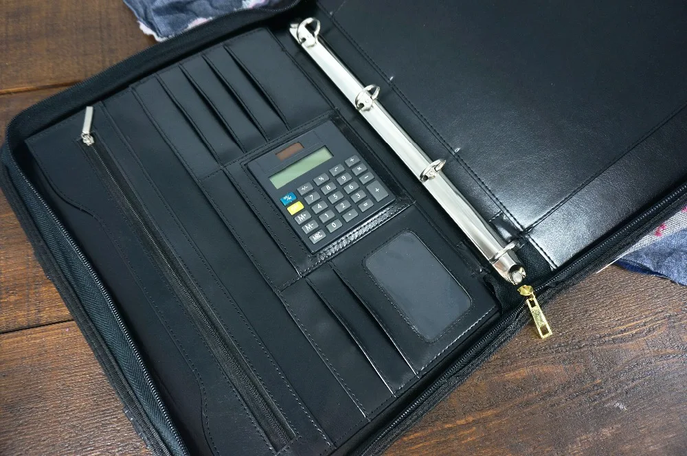 A4 кожа Портативный Документ сумка Padfolio Manager папка для файлов на молнии Бизнес Портфели с ручкой калькулятор