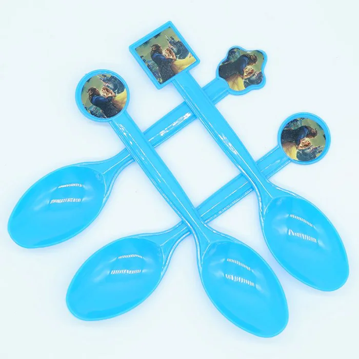spoon 10pcs Красавица и Чудовище тематические праздничные бумажные тарелки/чашки/салфетки/коробка для конфет/флаги соломенная Свадьба мальчик девочка день рождения поставка украшений для вечеринок - Цвет: spoon 10pcs