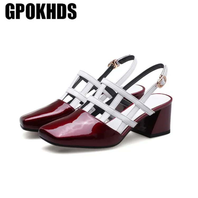 GPOKHDS/ г.; женские босоножки из коровьей кожи; Летние разноцветные босоножки на высоком каблуке с квадратным носком и пряжкой на ремешке в римском стиле; под вечернее платье