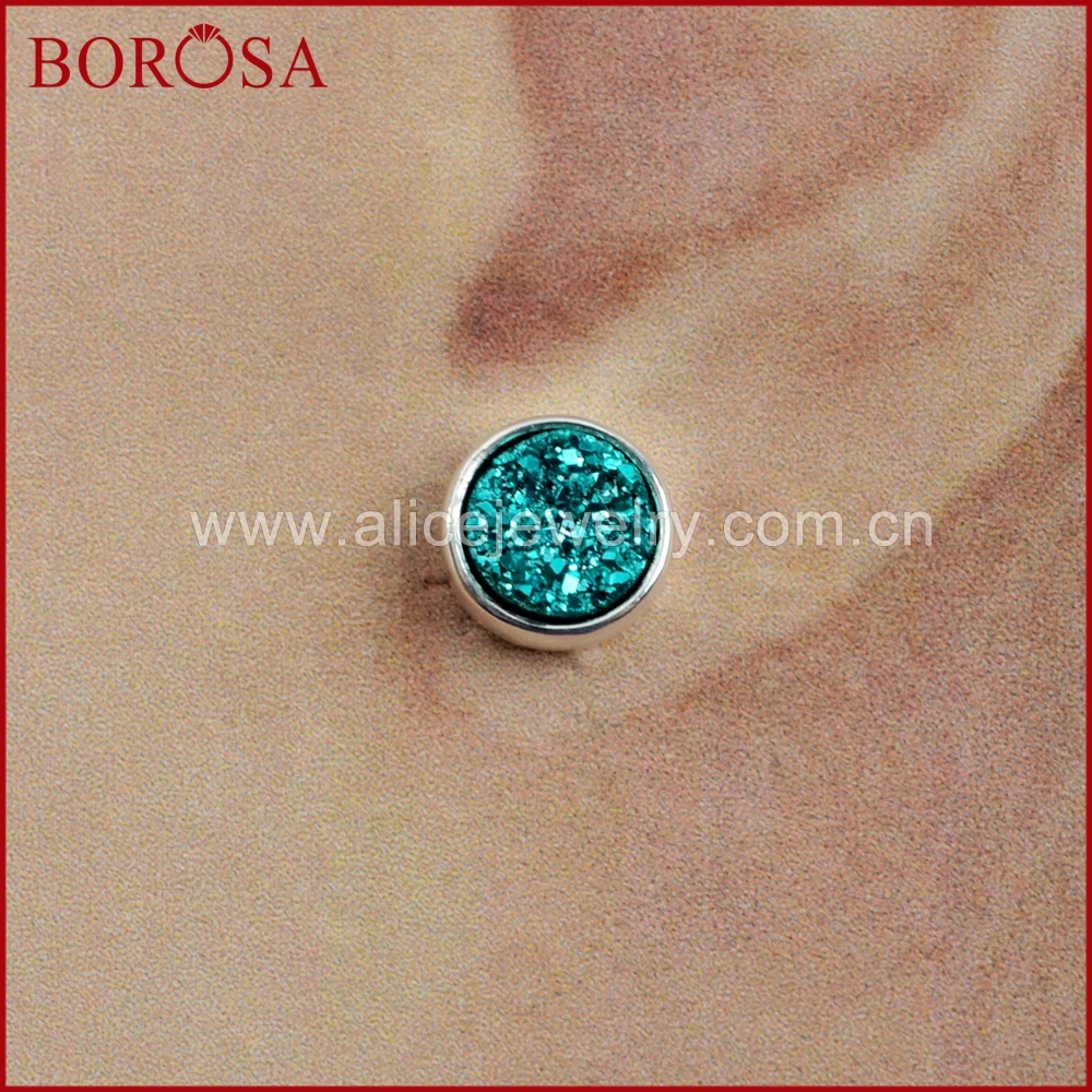 BOROSA, 5 пар, 9 мм, Круглый, серебряный цвет, ободок, титан, Druzy, серьги-гвоздики, покрытие радуги, серьги Drusy, Женские Ювелирные изделия, ZS0328