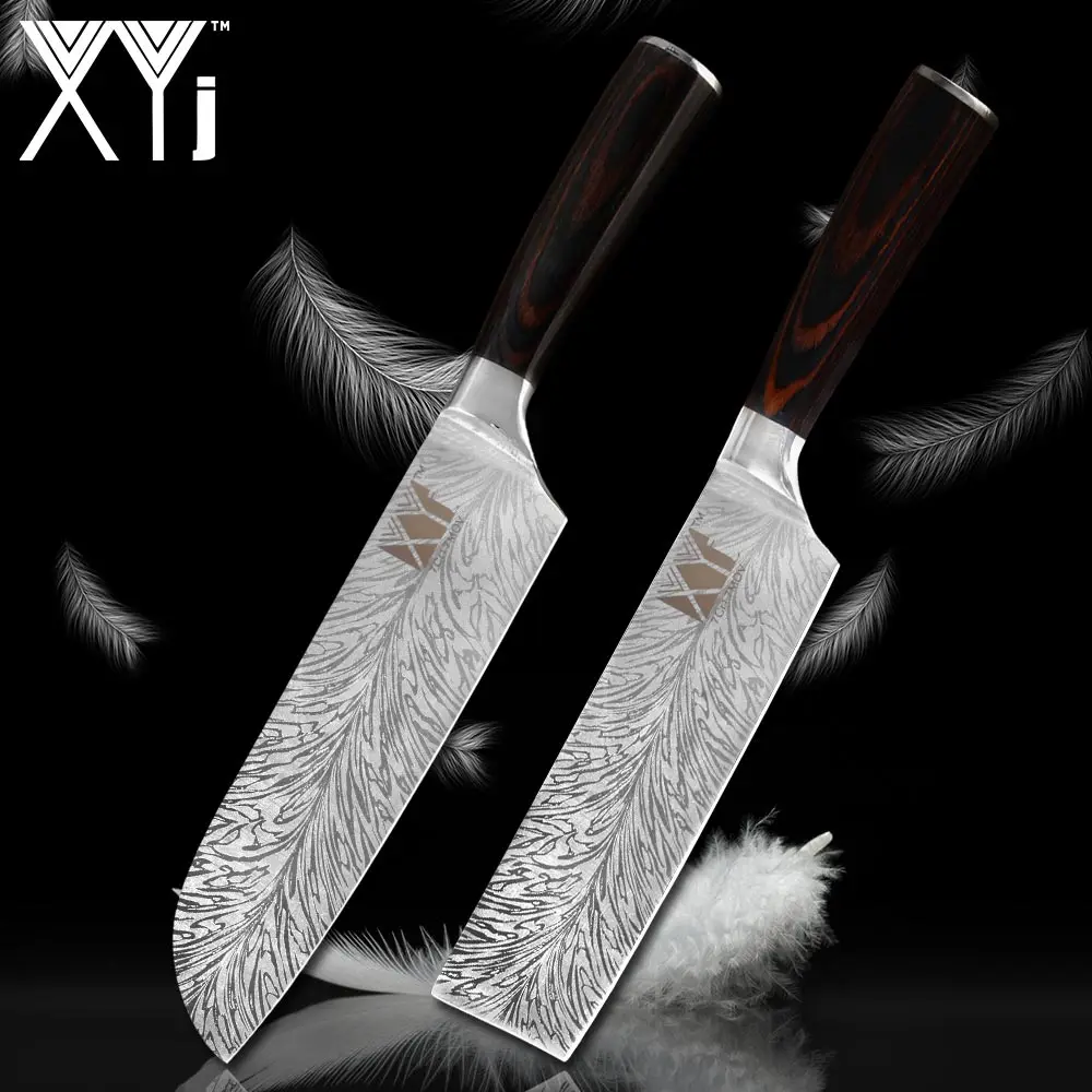 XYj 7 дюймовые кухонные ножи Santoku нож из нержавеющей стали для резки мяса никири