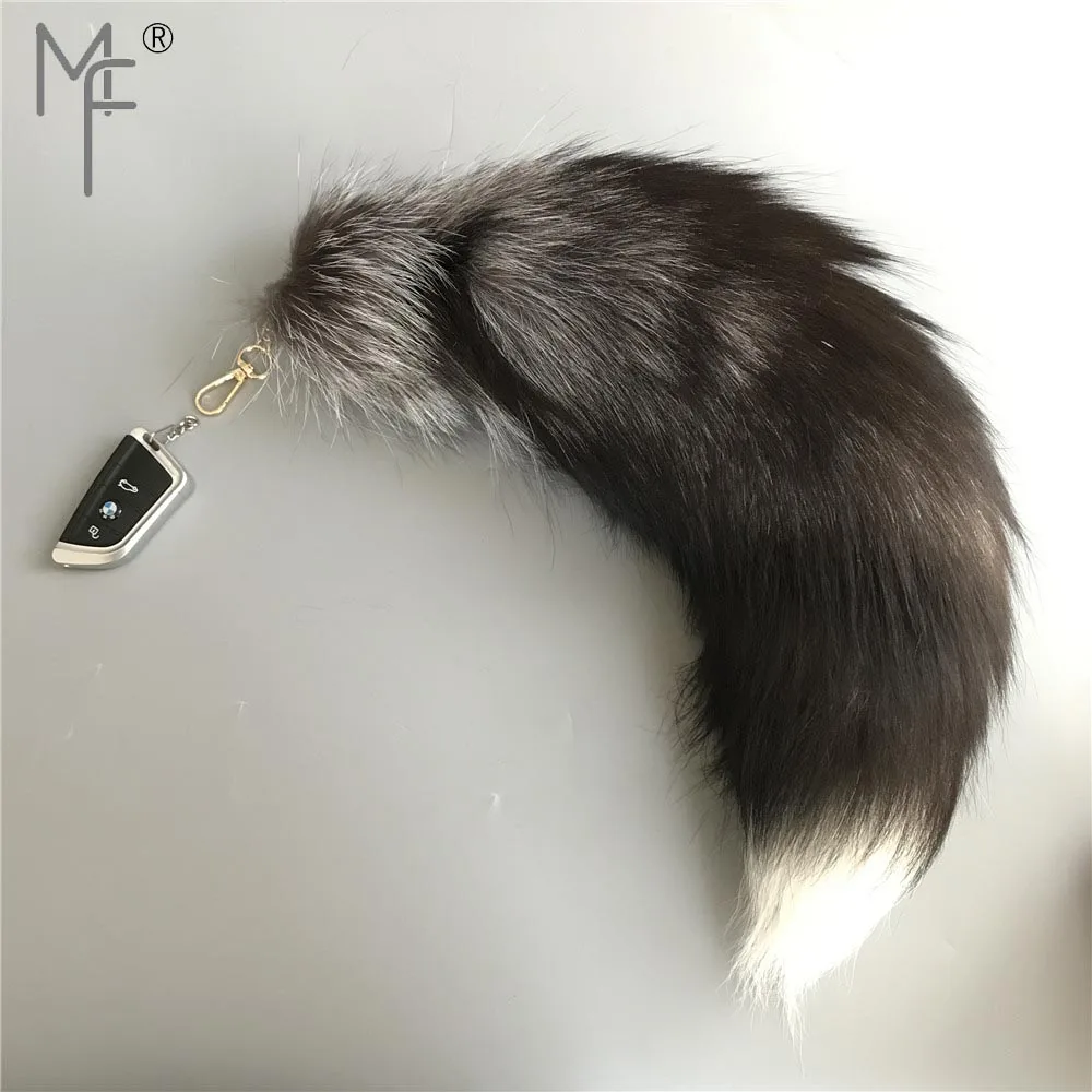 Magicfur-50 см/2" Настоящий Серебряный Лисий Мех Хвост большой длинный кожаный брелок с кисточкой сумка Шарм автомобильный брелок подвеска