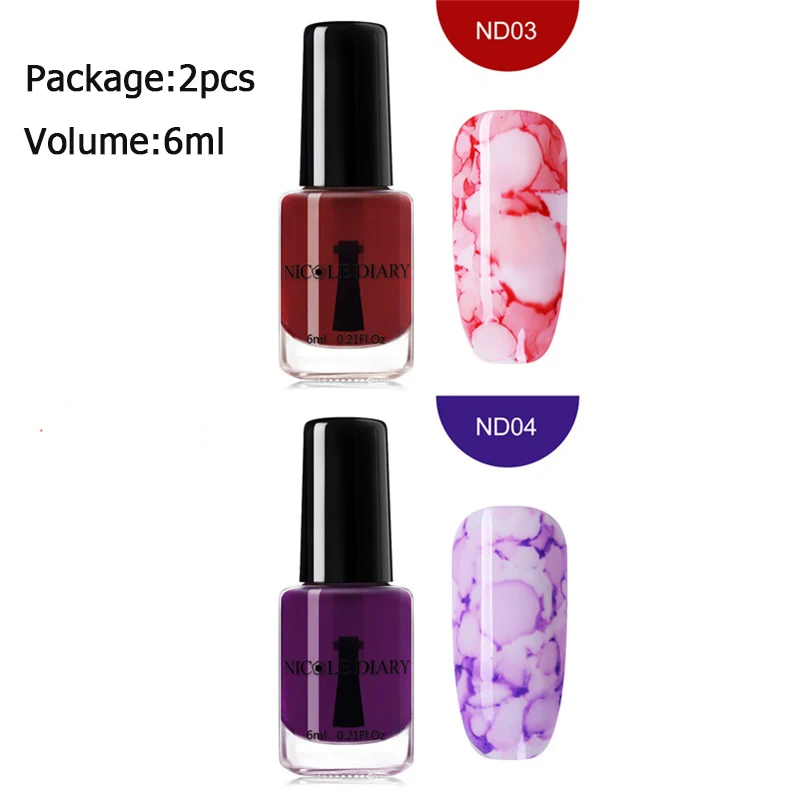 set 2 Nicole Diary 15 мл цветок блеск лак для ногтей набор сверкающих акварельных чернил дым мраморный эффект лак Декоративный Лак для ногтей 6 мл комплект - Цвет: set 2