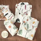 100% хлопок марля тонкая одежда для беременных женщин пижамный комплект свободная одежда для грудного вскармливания мультяшная одежда для сна Осенняя женская пижама