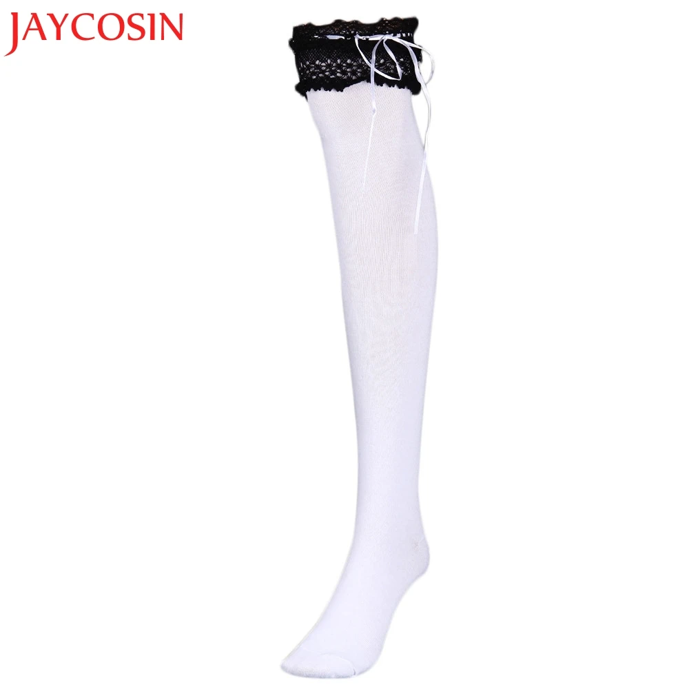 Jaycosin 2017 женские хлопковые кружевные высокие колготки черные белые Прямая