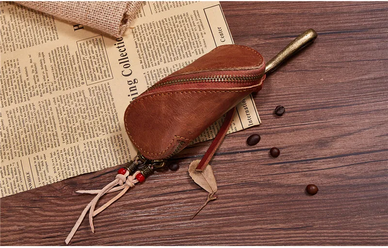 Top Quality Genuine Leather Men Key Holder Car Housekeeper Zipper Wallet Keychain Vintage Organizer Keys Pouch Bag J14 | Багаж и сумки