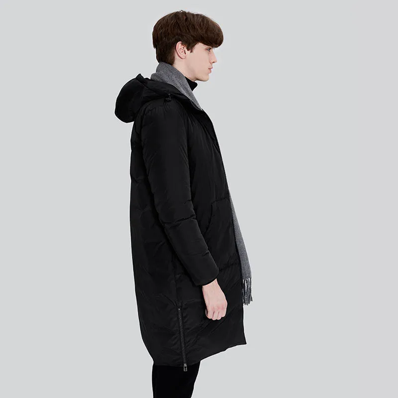 Длинная толстая теплая куртка без марки на 90% белом утином пуху 2018 мужские