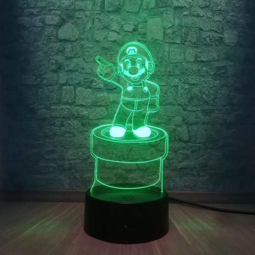 Мультфильм милый супер Марио действие 3D LED RGB сенсорный Ночной светильник Рисунок