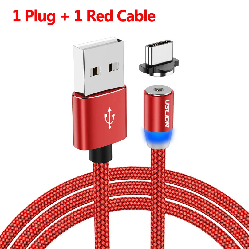Red USLION Магнитный USB кабель Micro usb type C кабель для samsung Galaxy S10 S10e для iPhone XR Xs Max 8 7 6 1M 2M 2A магнитное зарядное устройство - Цвет: Red