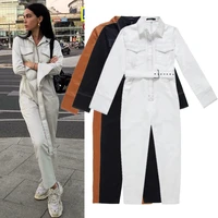 streetwear sashes rompers women long sleeve jumpsuit combinaison femme autumn white black ladies casual pockets cargo overalls