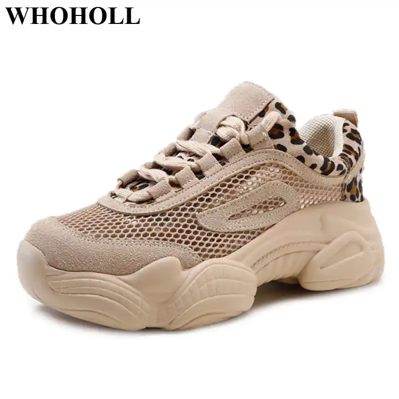 Женские массивные кроссовки дышащая обувь на плоской платформе с леопардовым