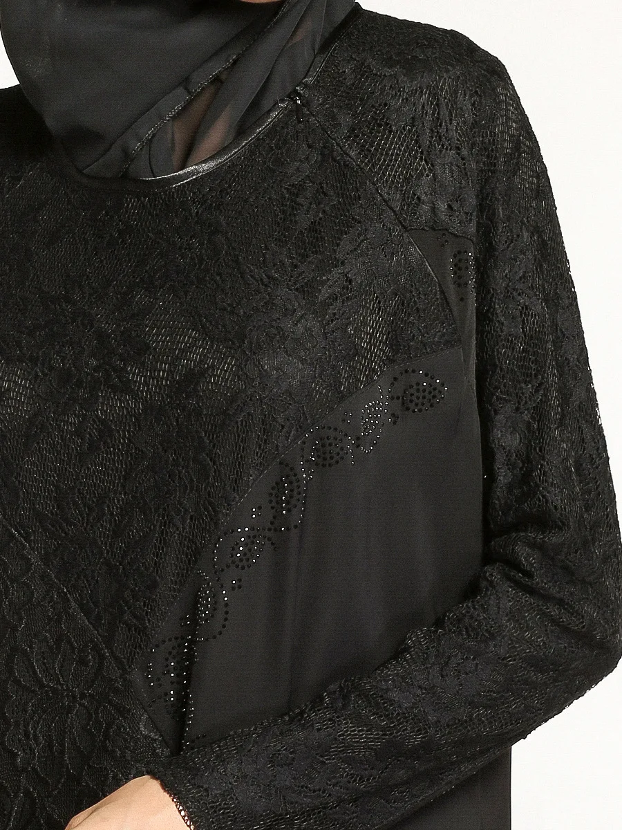 Мусульманское черное кружевное Макси платье Abaya кимоно бриллианты длинное