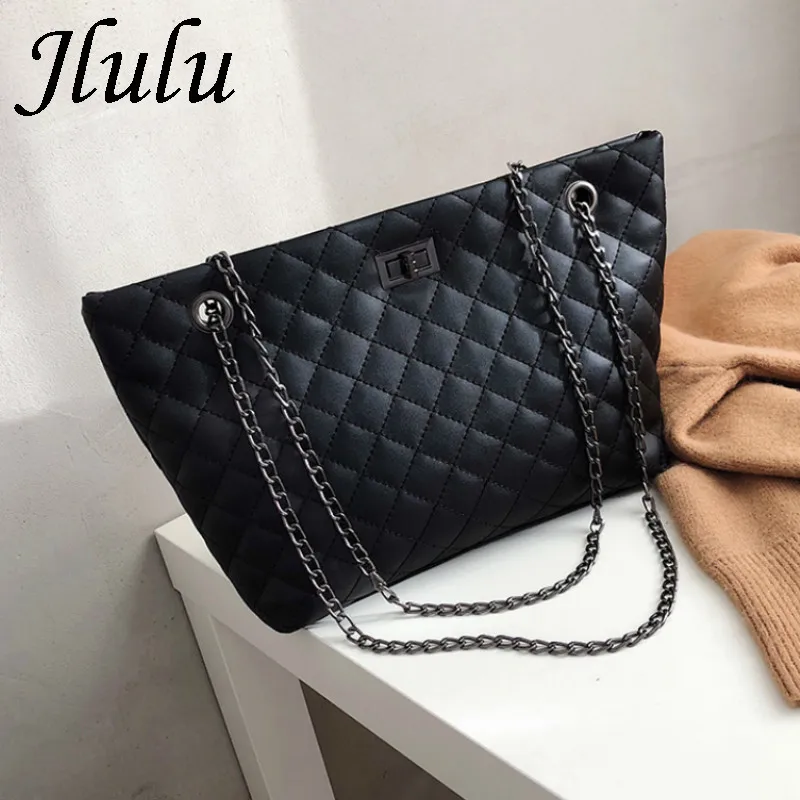 Jlulu большие сумки на плечо для женщин 2019 дорожные Стеганая Кожаная сумка женские