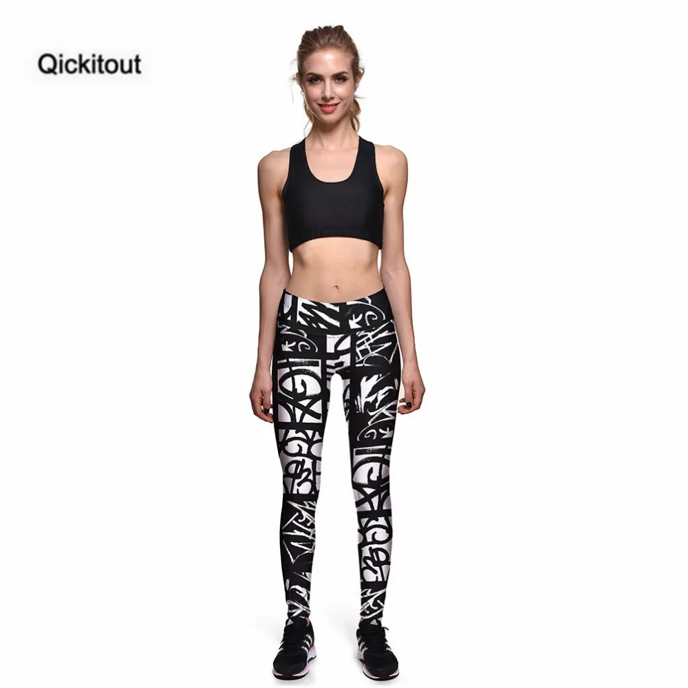 Qickitout леггинсы модные новые сексуальные черные белые граффити 3D принт женские