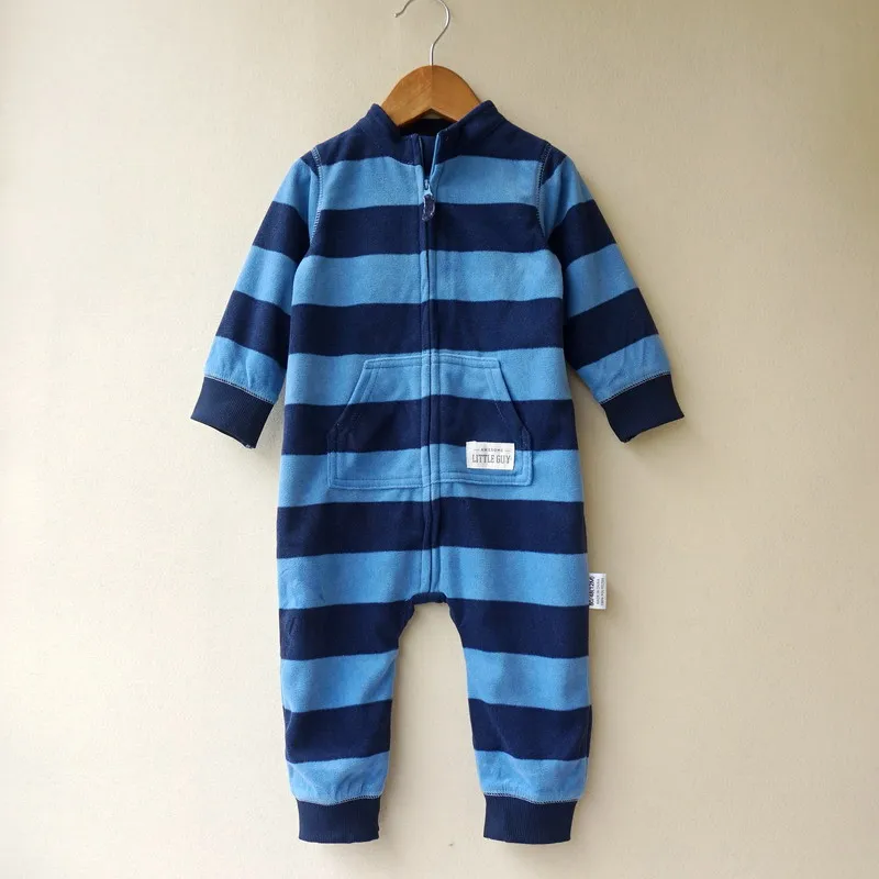 Детские комбинезоны; пижамы с единорогом для девочек; bebes; флисовый комбинезон; зимняя одежда для малышей; Весенний костюм для маленьких мальчиков; Камуфляжный костюм; 9-24 месяца - Цвет: Blue stripe