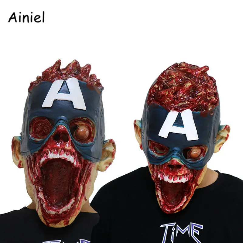 Captain America Mask Scary Cosplay Costume Halloween Latex Terror Full Face Masks Adult Fancy Ball Helmet Props Men Women | Тематическая