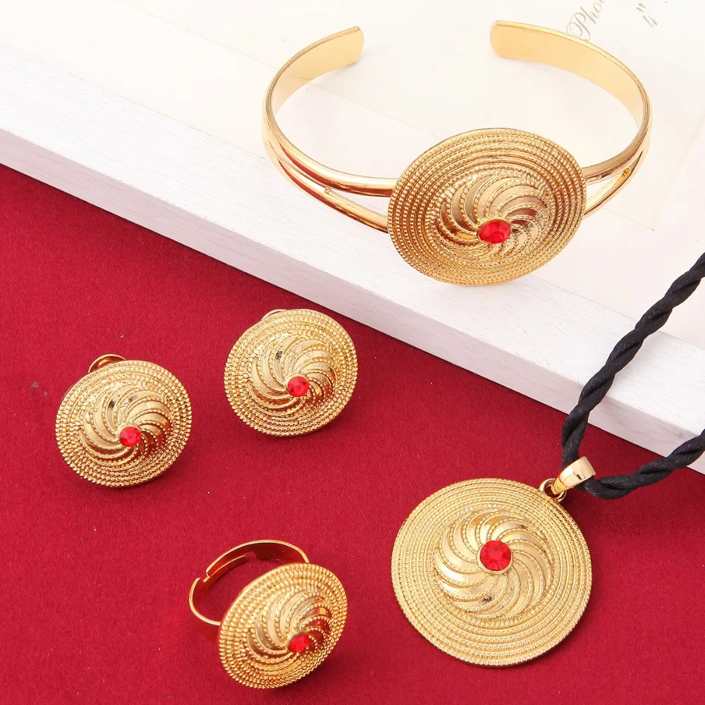 Новый Эфиопский 24K золотой комплект ювелирных изделий золотого цвета Habesha