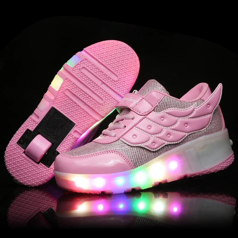 

Kids Glowing Sneakers Sneakers with wheels Led Light up Roller Skates Sport Luminous Lighted Shoes for Kids Boys Pink Black