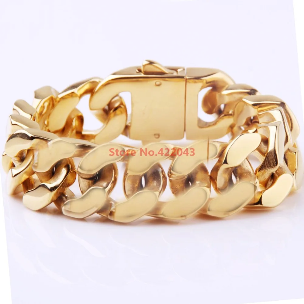 

Factory Price!! 8.5" 20mm Heavy Gold color Cool Men's Huge Bangle Jewelry 316L Stainless Steel Curb Cuban Chain Bracelets Gift