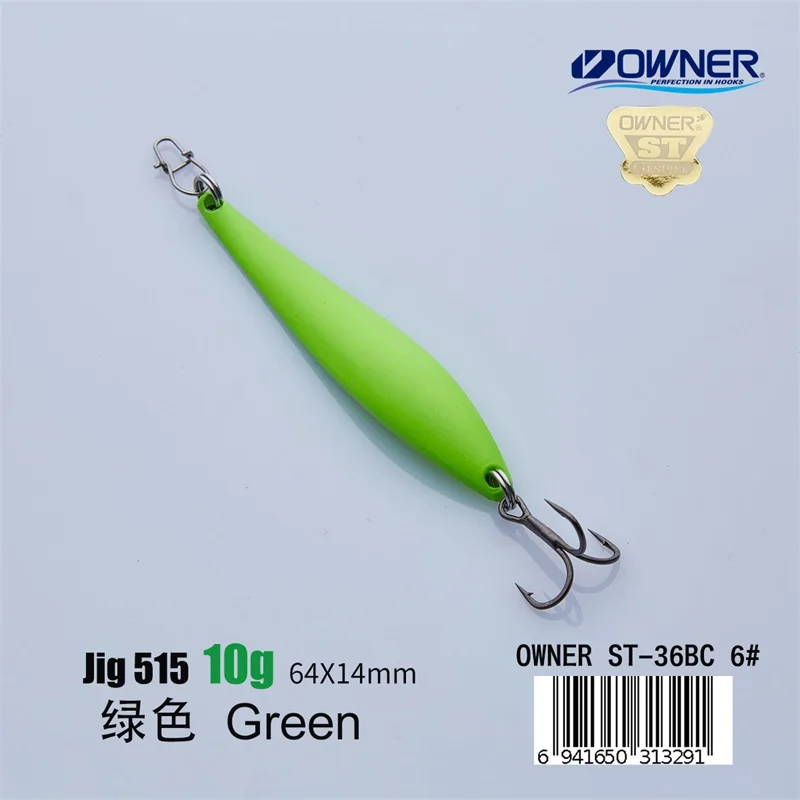 Green 10g APADA джигггинг 515 гусеница владелец тройной крючок+ перо 10 г 64 мм рыболовные приманки для окуня Многоцветный Металлический цинковый сплав - Цвет: Green 10g