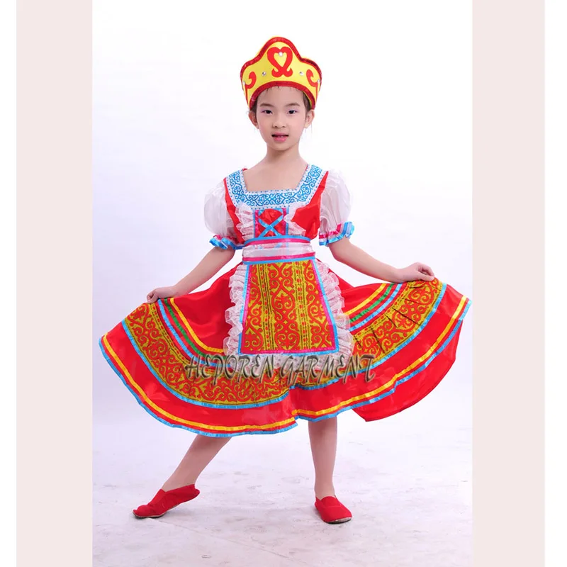High Quality Customized Children Russian Folk Dance Dress With Headwear Head,Kids Russia Stage Clothes Dancewear Drop Shipping