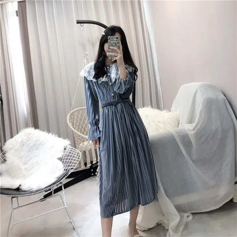 Smmoloa винтажное кружевное велюровое женское платье Элегантное Плиссированное с