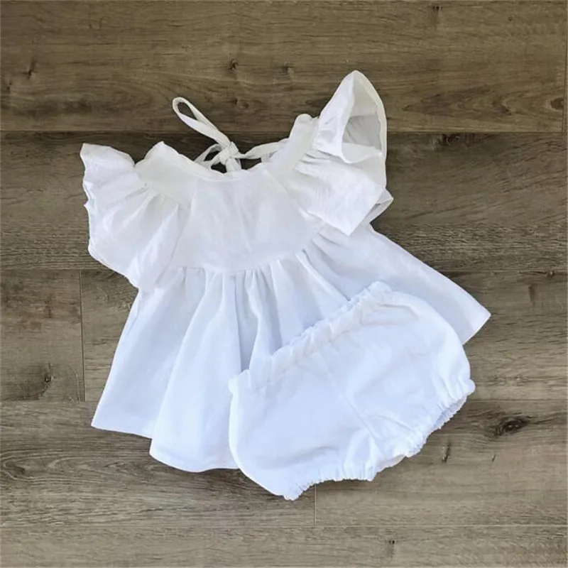 white 2pcs sets EnkeliBB/ г. Летние комплекты одежды для маленьких девочек Футболка с оборками+ шаровары, милые летние комплекты одежды для маленьких девочек свободные стильные костюмы - Цвет: white 2pcs sets