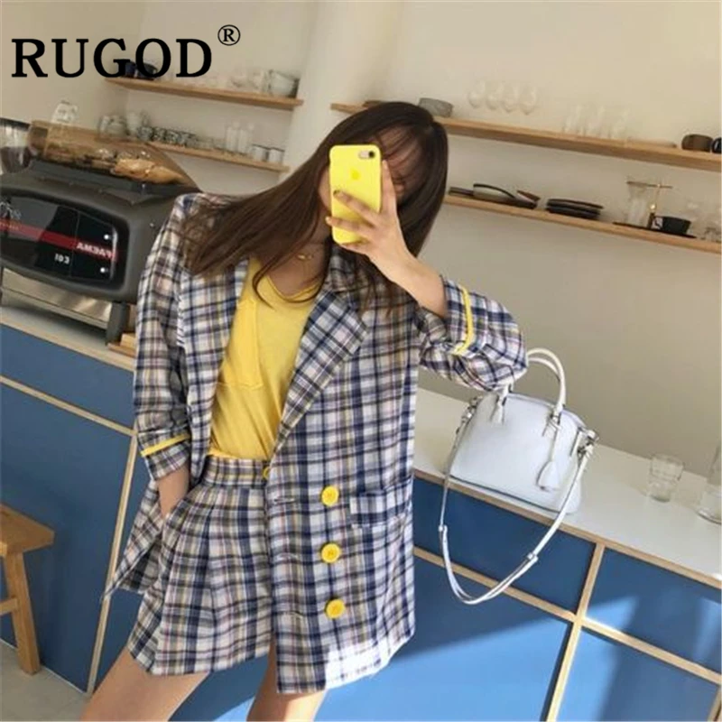 RUGOD корейский шикарный клетчатый комплект из 2 предметов шорты женский