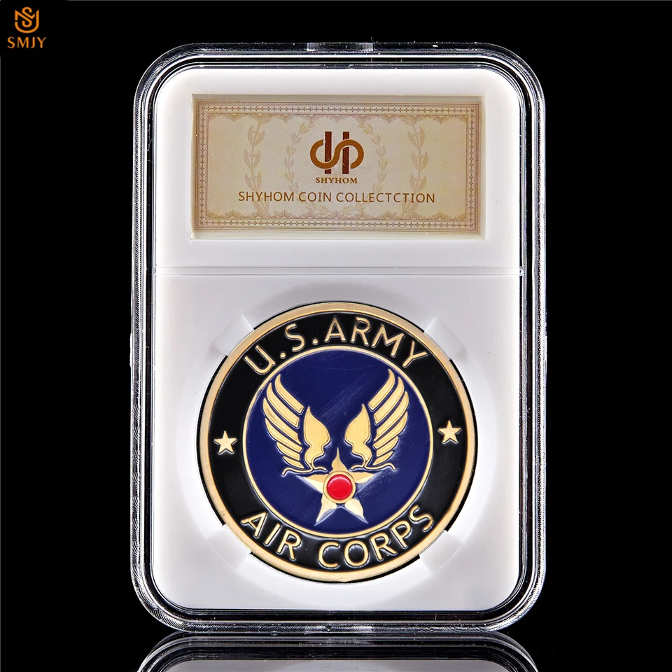 

USA Army Air Corps US Flag Retired Military Coin Soldier Gold Glory Token Challenge Collectible Coins Value W/PCCB Holder