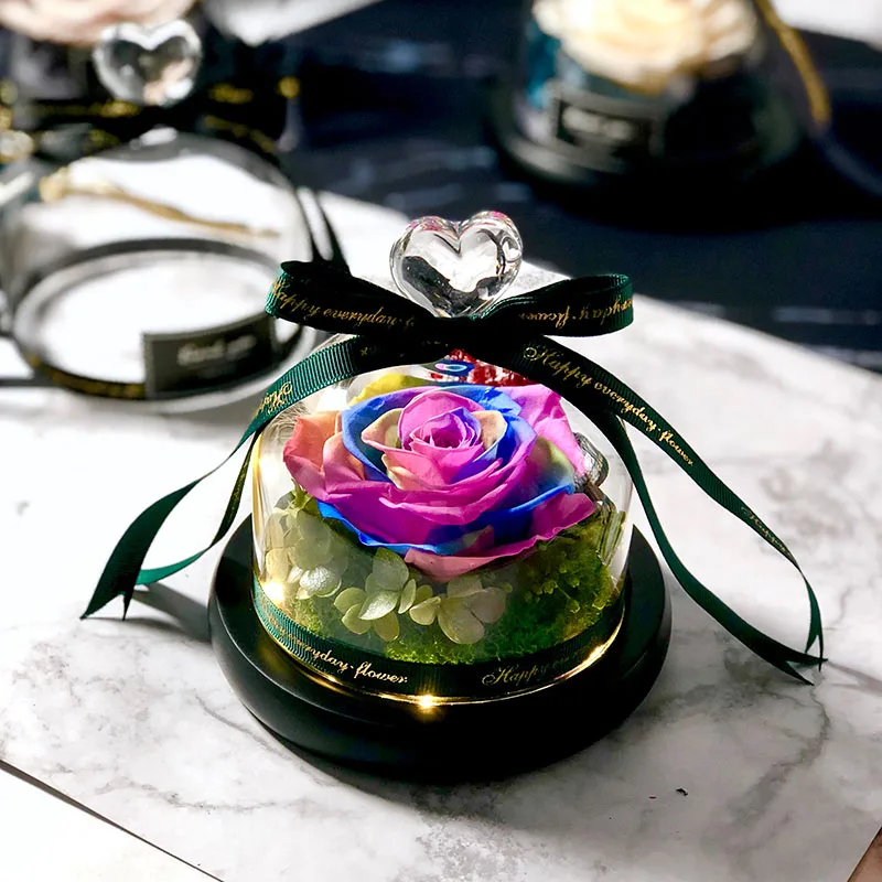 Multi-colored Love Новинка, красивая и чудовищная Роза в стеклянном куполе, светодиодный светильник, украшение для дома на День святого Валентина, рождественские подарки - Цвет: Multi-colored Love