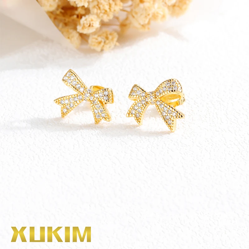 KEO101 2 Xukim ювелирные изделия серьги золотого цвета женский с бантами набор