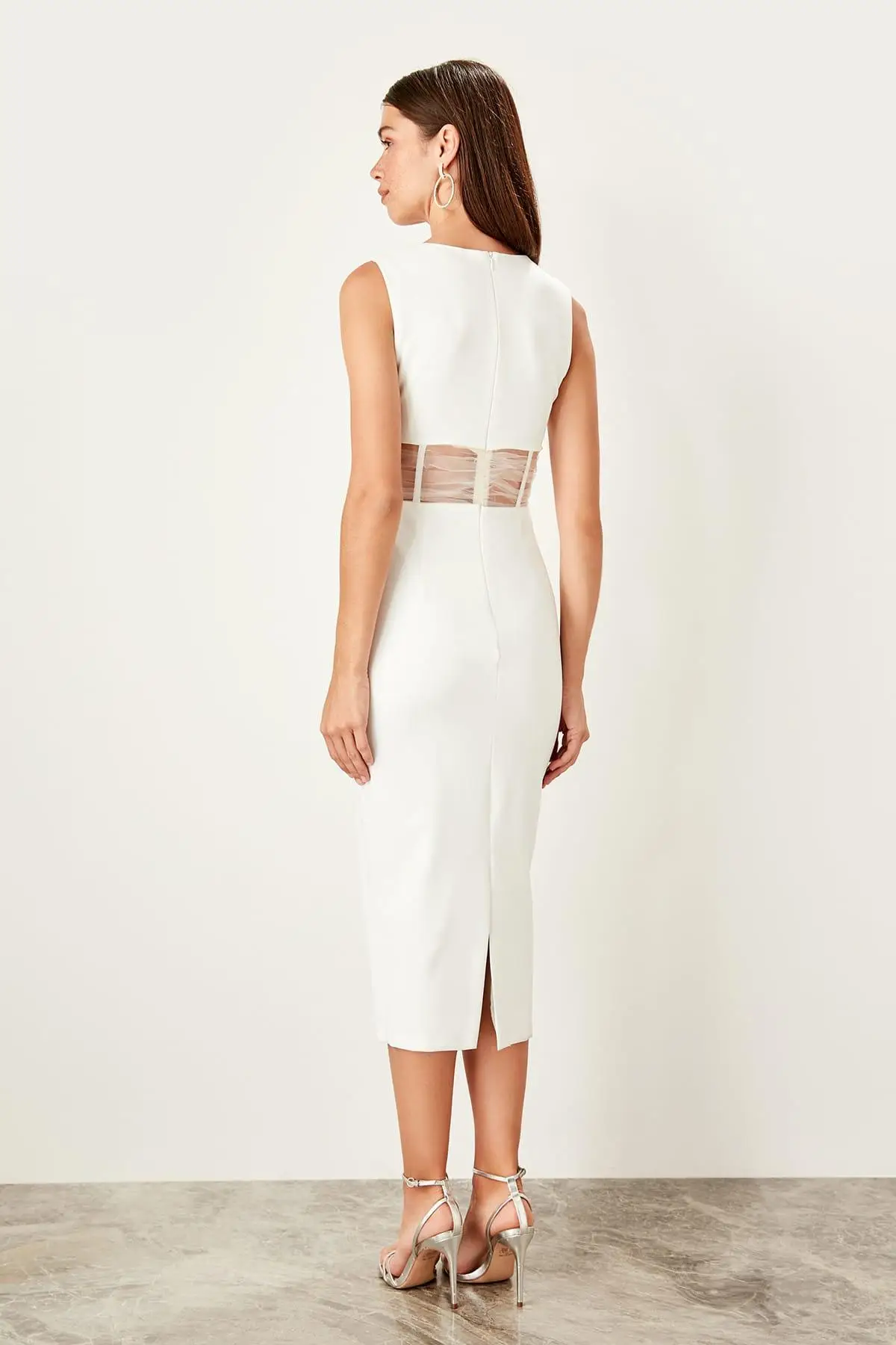 Trendyol экрю Талия деталь платье TPRSS19BB0559|Женские платья| |