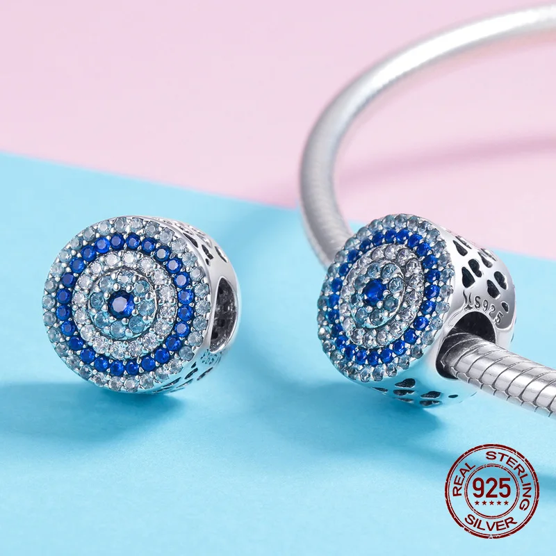 Браслет Pandora, ожерелье из бисера, серебро 925 пробы, синие глаза, циркониевые бусины, Шарм для женщин, модные украшения