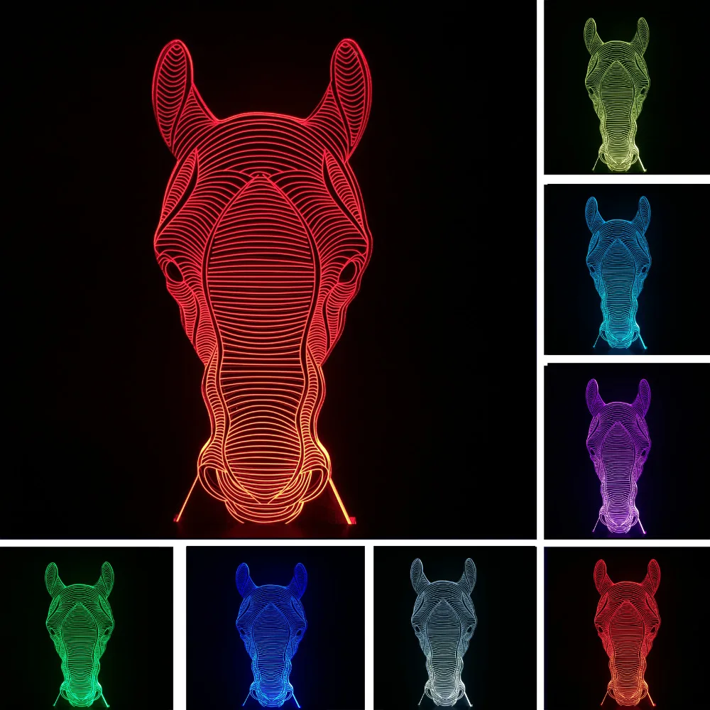 Luminaria 3D животное маленькая лампа в форме лошадиной головы 7 видов цветов