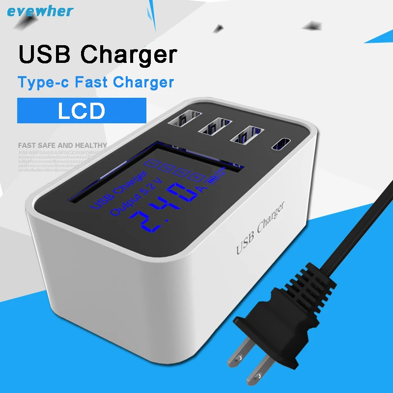 Быстрая зарядка Смарт USB ЗУ для мобильного телефона 3 порта Type C настенный адаптер